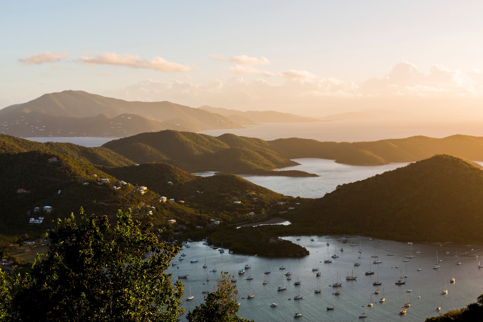 Aerial view of sailboats in Sanders Bay Charlotte Amalie Saint John United States Virgin Islands. Nature Outdoors...